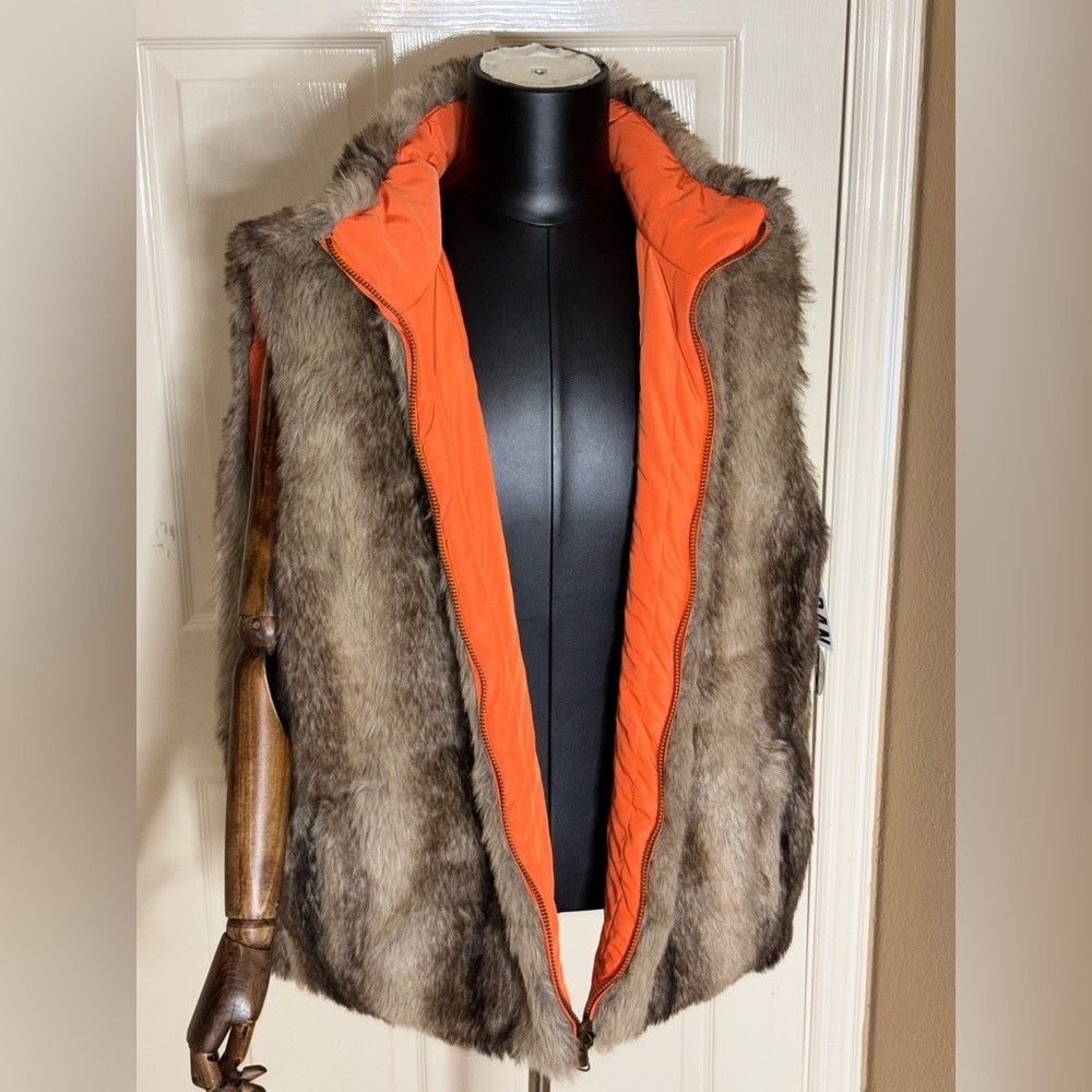 Urban Outfitters reversible Faux Rabbit Fur Vest unisex XL Brown Y2K​